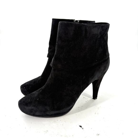 Me Too Suede Heeled Ankle Boots 10 Black Booties Capsule Minimalist - Picture 3 of 7